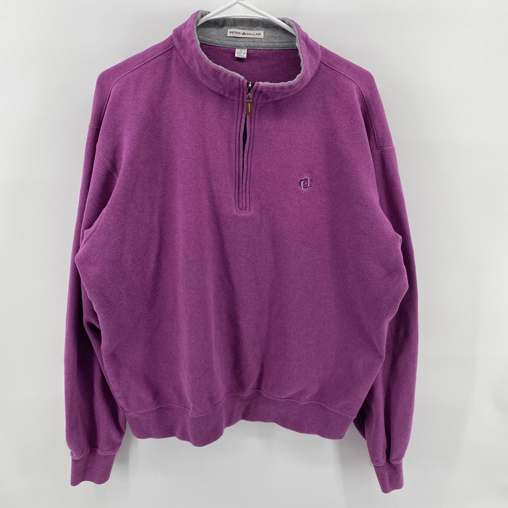 Peter Millar Sweatshirt Mens‎ Large Purple 1/4 Zip Fleece Pullover Mock Neck